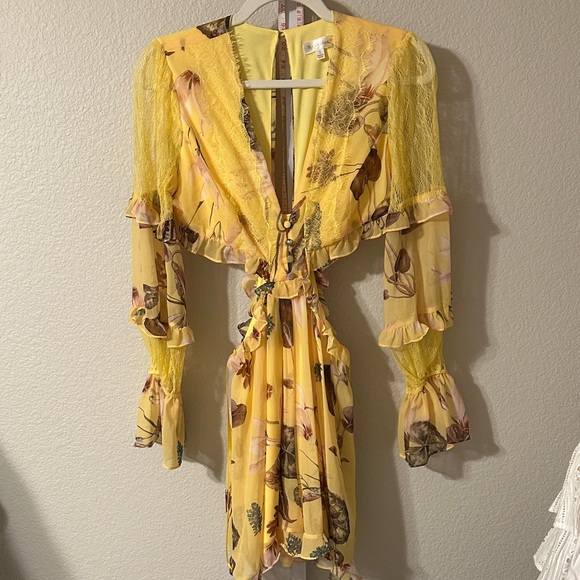 Velvet Yellow Floral Long Sleeve Dress - Picture 1 of 8